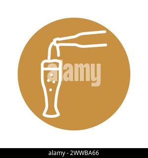 Schwarzes Liniensymbol für Bier, das aus dunkler Flasche gegossen wird. Piktogramm für Webseite, mobile App, Werbeaktion. Stock Vektor