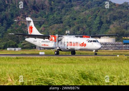 Penang, Malaysia - 8. Februar 2023: Malindo Air ATR 72-600 Flugzeug am Flughafen Penang (PEN) in Malaysia. Stockfoto