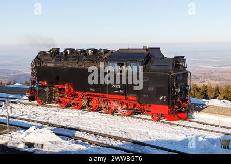 Brockenbahn Dampfzug Lokomotive Eisenbahnstrecke auf dem Brocken in Deutschland Stockfoto