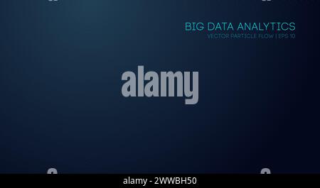 Türkisfarbener Partikelwellenfluss auf dunklem Hintergrund für Big-Data-Konzept Stock Vektor