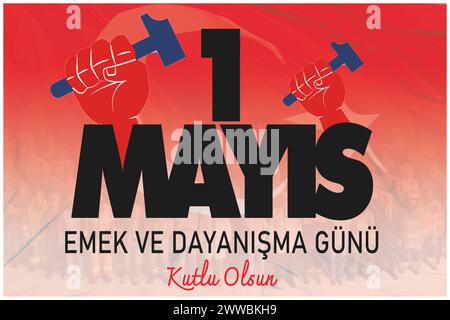 1 Mayis Emek ve Dayanisma Gunu oder International Workers' Day Grußkarte mit verschiedenen Arbeitskräften. Stock Vektor