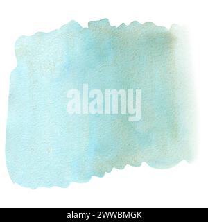 Handgezeichneter Aquarellfleck. Abstrakter Spritzer auf weißem Hintergrund. Blau gemalt mit Aquarell auf Papier. Kreatives, minimalistisches blaues Aquarell Stockfoto
