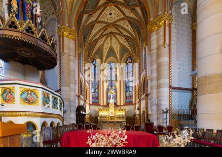 03.12.24. Budapest, Ungarn. St. Elisabeth Pfarrkirche von Árpád Haus (Ungarisch Szent Erzsébet Templom és Plébánia) Gebäude im neogotischen Stil. Gre Stockfoto