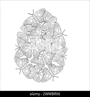 Osterei mit Schmetterlingslinie Kunst Illustration. InsektenSchmetterling für Aufkleber, Tattoo, Silhouette, Sammelalbum, Malbuch. Wunderschön geflügelt Stock Vektor