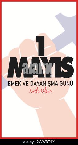 1 Mayis Emek ve Dayanisma Gunu oder International Workers' Day Grußkarte mit verschiedenen Arbeitskräften. Social-Media-Banner, vertikaler Beitrag Stock Vektor