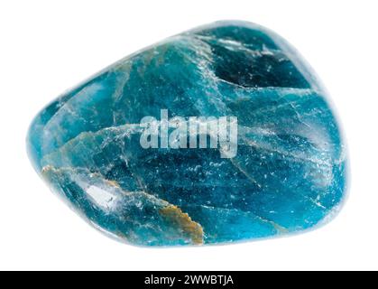 Nahaufnahme einer Probe von Naturstein aus geologischer Sammlung - poliertes blaues Apatit-Mineral isoliert auf weiß Stockfoto