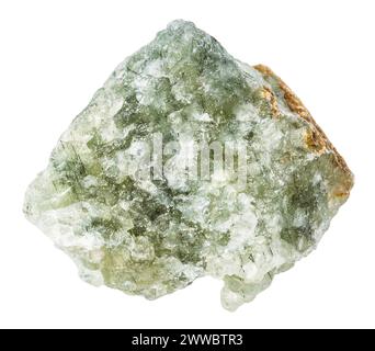 Nahaufnahme der Probe von Naturstein aus der geologischen Sammlung - rohes grünes Aventurin-Mineral isoliert auf weißem Hintergrund Stockfoto