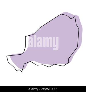 Vereinfachte Karte des Landes Niger. Violette Silhouette mit dünner schwarzer glatter Kontur isoliert auf weißem Hintergrund. Einfaches Vektorsymbol Stock Vektor