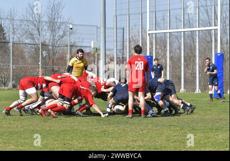 Freundliches Rugby-Spiel zwischen Rumänien U18-Team gegen Polen U18-Team, Bukarest, 23.03.2024 Stockfoto