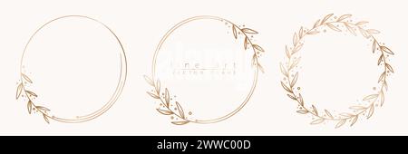 Botanisches goldenes Rahmenset. Stock Vektor