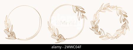 Botanisches goldenes Rahmenset. Stock Vektor