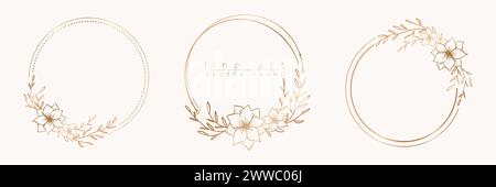 Botanisches goldenes Rahmenset. Stock Vektor