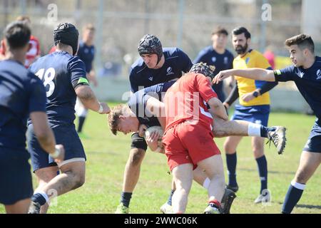 Freundliches Rugby-Spiel zwischen Rumänien U18-Team gegen Polen U18-Team, Bukarest, 23.03.2024 Stockfoto