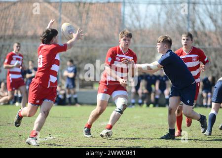 Freundliches Rugby-Spiel zwischen Rumänien U18-Team gegen Polen U18-Team, Bukarest, 23.03.2024 Stockfoto