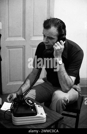 Der argentinische gewerkschaftsführer Agustín Tosco hält am 23. Februar 1973 eine Pressekonferenz im Asociación Argentina de Prensa (argentinischer Presseverband) in Buenos Aires. Stockfoto