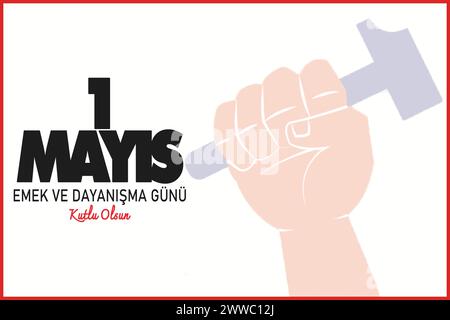 1 Mayis Emek ve Dayanisma Gunu oder International Workers' Day Grußkarte mit verschiedenen Arbeitskräften. Social-Media-Banner, vertikaler Beitrag Stock Vektor
