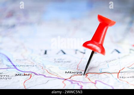 Mbeya, Tansania Pin auf der Karte Stockfoto