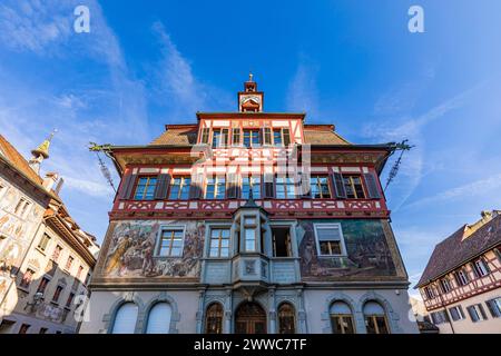 Schweiz, Schaffhausen, Stein am Rhein, Fassade des historischen Rathauses Stockfoto