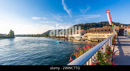 Schweiz, Schaffhausen, Stein am Rhein, Blick von der Rheinbrücke Stockfoto