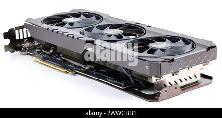 NVIDIA RTX 3060 OC 12g TUF Gaming Grafikkarte auf weißem Hintergrund Stockfoto