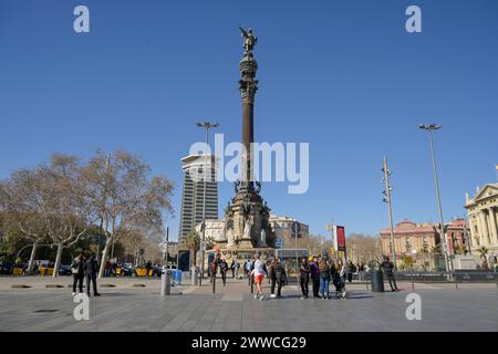 Mirador de Colom, Kolumbus-Denkmal, Barcelona, Katalonien, Spanien *** Mirador de Colom, Columbus Monument, Barcelona, Katalonien, Spanien Stockfoto