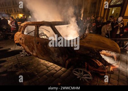 PRAG TSCHECHISCHE REPUBLIK - 14. OKTOBER 2022: Die physische Möglichkeit des Todes im Geist eines lebenden Menschen Ausstellung des Signal Festivals in Prag, CZ Stockfoto