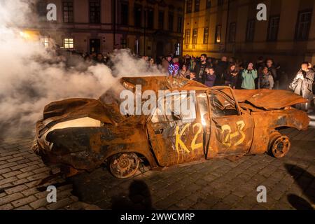 PRAG TSCHECHISCHE REPUBLIK - 14. OKTOBER 2022: Die physische Möglichkeit des Todes im Geist eines lebenden Menschen Ausstellung des Signal Festivals in Prag, CZ Stockfoto