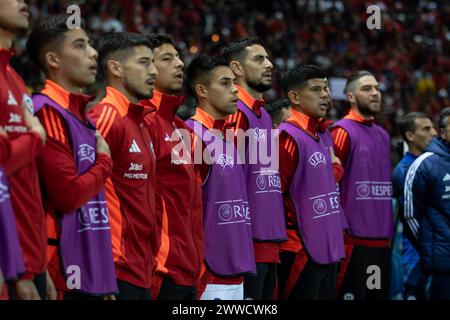 Parma, Italien. März 2024. Chile ersetzt während der Hymne während des Fußballspiels Albania gegen Chile, Freundschaftsspiel in Parma, Italien, 22. März 2024 Credit: Independent Photo Agency/Alamy Live News Stockfoto