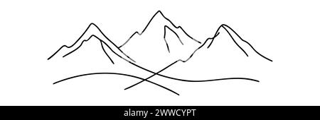 Berge werden mit einer durchgehenden Linie gezeichnet. Vektorabbildung. Stock Vektor