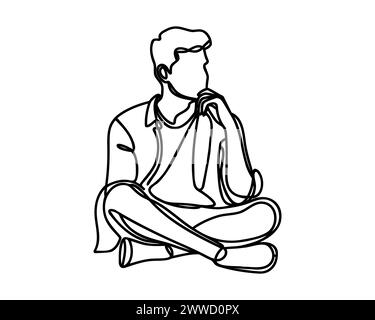 Durchgehende, einzeilige Zeichnung eines denkenden Mannes. Stock Vektor