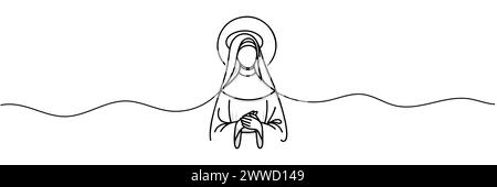 Eine Linie durchgehend. Line Art Christian Nonne, Religion Banner Konzept. Handgezeichnet Stock Vektor