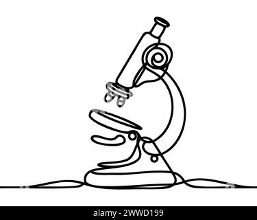 Mikroskop mit einer durchgehenden Linie. Vektorabbildung. Stock Vektor