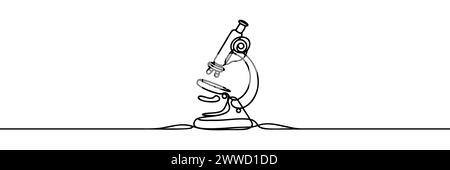Mikroskop mit einer durchgehenden Linie. Vektorabbildung. Stock Vektor