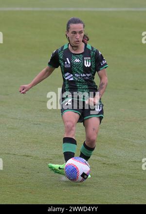 Rooty Hills, Australien. März 2024. Stacey Papadopoulos von Western United FC wurde während des Spiels der Liberty A-League 2023-24 in der Runde 21 zwischen Western Sydney Wanderers FC und Western United FC im Wanderers Football Park gezeigt. Endergebnis: Western Sydney Wanderers FC 3:1 Western United FC. Quelle: SOPA Images Limited/Alamy Live News Stockfoto