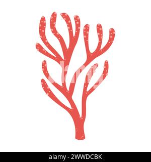 Rote Korallen Alcyonacea von Hand gezeichnete kostbare Korallen. Exotisches Korallenriff unter Wasser Natur Leben. Sea LIFE Moderne flache Illustration. Objekt auf weißem Hintergrund isoliert. Logo, Silhouette. Vektorabbildung Stock Vektor