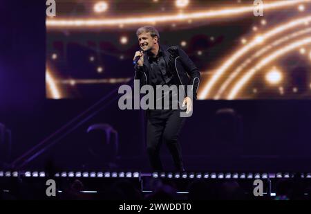 Mexiko-Stadt, Mexiko. März 2024. Kian Egan von der irischen Band Westlife tritt während der Wild Dreams Tour am 22. März 2024 in der Arena CDMX in Mexiko-Stadt auf. (Foto: Luis Marin/Eyepix Group) Credit: NurPhoto SRL/Alamy Live News Stockfoto