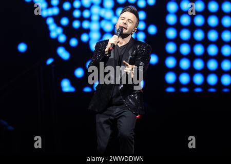 Mexiko-Stadt, Mexiko. März 2024. Shane Filan von der irischen Band Westlife tritt am 22. März 2024 während der Wild Dreams Tour in der Arena CDMX in Mexiko-Stadt auf. (Foto: Luis Marin/Eyepix Group) Credit: NurPhoto SRL/Alamy Live News Stockfoto