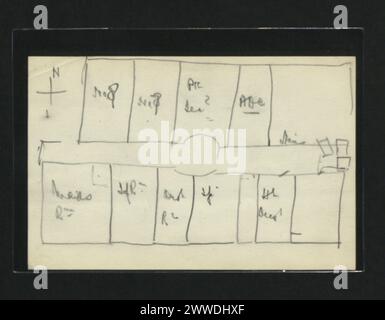 Fotos, Pläne und Tapetenmuster von Government House, Neufundland, Kanada, 1917, mit Schwerpunkt auf Gebäudearchitektur und Innenarchitektur. Stockfoto