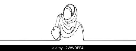 Durchgehende eine Linie, die muslimische Frau zeichnet. Stock Vektor