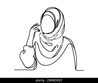 Durchgehende eine Linie, die muslimische Frau zeichnet. Stock Vektor