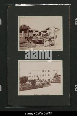 Blick vom Dach des britischen Konsulats in Afrika, umliegende Stadtlandschaft und Konsulatgebäude. Stockfoto