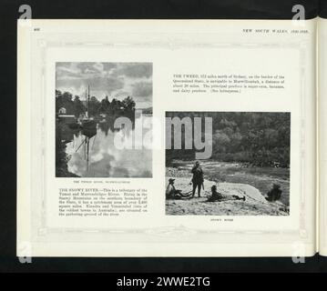 Beschreibung: Der Tweed-Fluss Murwillumbah. Ort: New South Wales, Sydney, Australien Datum: 1920 Beschreibung: Schneebedeckter Fluss. Ort: New South Wales, Kiandra, Nimmitabel, Australien Datum: 1920 australien, australasien, ozeanien, australasien, Australien Stockfoto