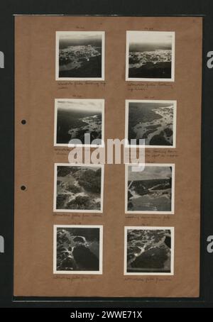 Fotos von Wonotobo Falls in Guyana, aufgenommen zwischen 1935 und 1937, mit Blick auf den Fluss, flussabwärts, von oben und aus der Luft, einschließlich des oberen Depots und des Hauptfalls. Stockfoto
