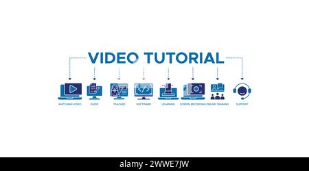 Video Tutorial Banner Web Symbol Vektor Illustration Konzept Stock Vektor
