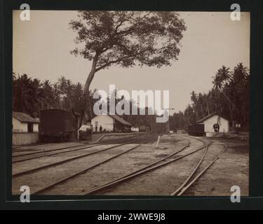 Das Foto zeigt den Bahnhof Amblangoda an der Galle Railway in Ceylon im März 1894. Stockfoto