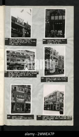 Beschreibung: Gov't, Military & Hospital Chinese Employees Trade Union, 138 Wanchai Road, 3rd fl., Flaggen: B.& C. Lage: Hong Kong Datum: 01 Oktober 1955 Beschreibung: Nanyang Tobacco Co., Canal Road West, Flaggen: C. & B. Lage: Hong Kong Datum: 01 Oktober 1955 Beschreibung: First Workers Clinic of Ferderation of HK & Kln Workers Trade Unions 517-523 Hennessy Rd, 2nd fl., Flaggen: C.& B. Ort: Hong Kong Datum: 01 Oktober 1955 Beschreibung: China Navigation Co. Ltd. 15 Connaught Road West, Flag: C. Lage: Hong Kong Datum: 01 Oktober 1955 Beschreibung: Antat Co. Ltd., 28 Connaught Road West. Standort Stockfoto