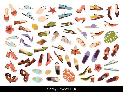 Damenschuh-Set für Frühling und Sommer. Stock Vektor