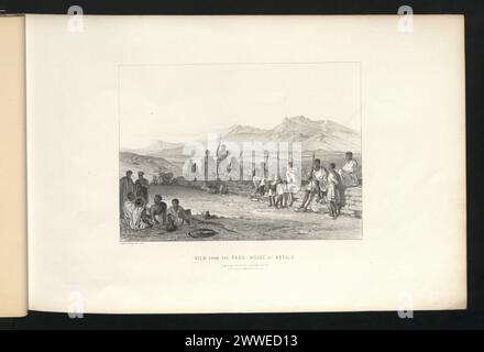 Blick vom Haus des Ras in Antalo, Abessinien, mit Blick auf die umliegende Stadt, die Gebäude und die Landschaft. Stockfoto