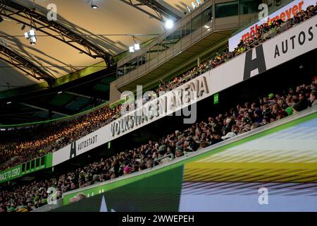 Wolfsburg, Deutschland. März 2024. Wolfsburg, 23. März 2024: Volkswagen ARENA während des Google Pixel Frauen-Bundesliga-Fußballspiels zwischen dem VfL Wolfsburg und dem FC Bayern München in Wolfsburg. (Julia Kneissl/SPP) Credit: SPP Sport Press Photo. /Alamy Live News Stockfoto