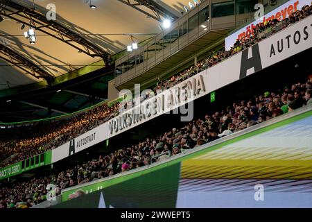 Wolfsburg, Deutschland. März 2024. Wolfsburg, 23. März 2024: Volkswagen ARENA während des Google Pixel Frauen-Bundesliga-Fußballspiels zwischen dem VfL Wolfsburg und dem FC Bayern München in Wolfsburg. (Julia Kneissl/SPP) Credit: SPP Sport Press Photo. /Alamy Live News Stockfoto